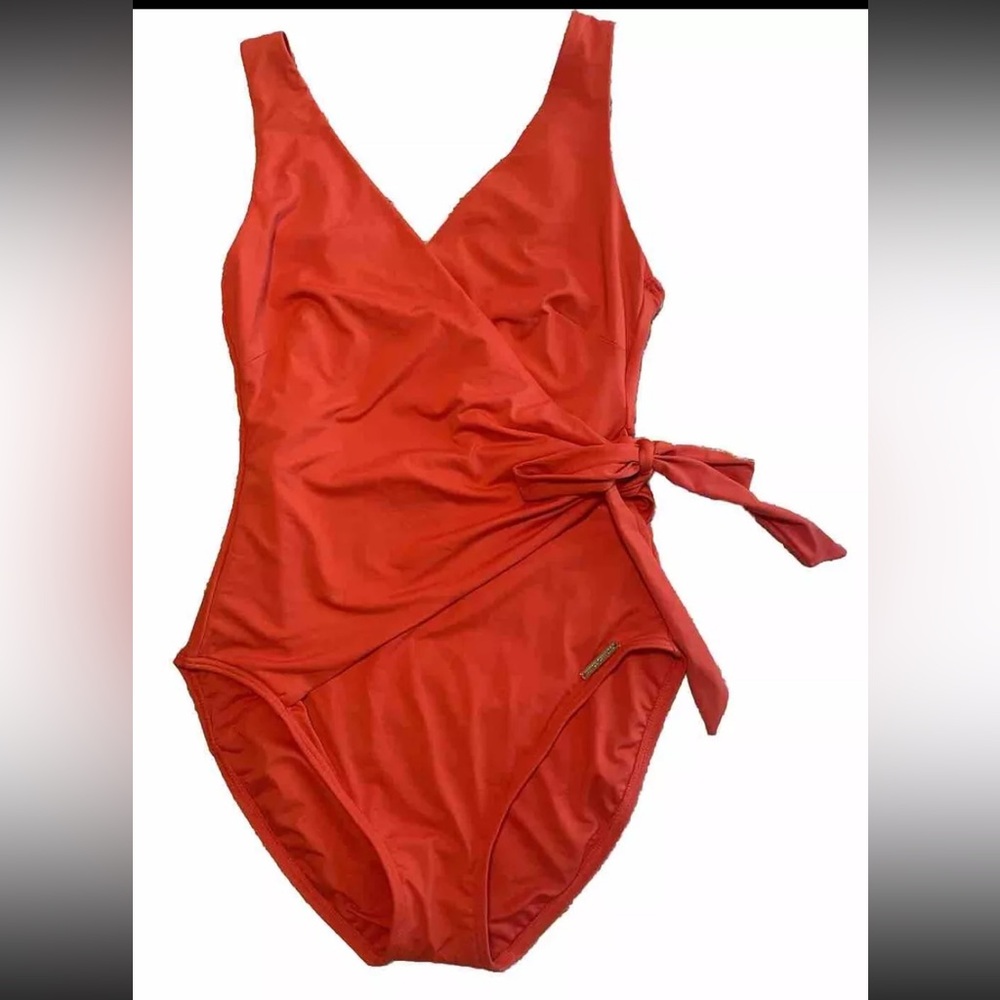 Vince Camuto Splice Wrap Tie One Piece Swimsuit Orange Size 8